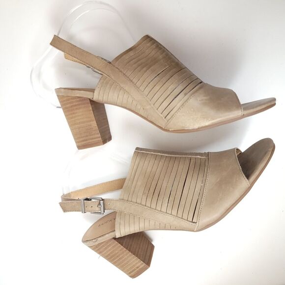 Lucky brand Jorelie sling-back sesame block chunky heels open toes sandals shoes - Picture 7 of 8